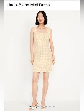 Old Navy Square Neck Linen Blend Yellow Gingham Sundress